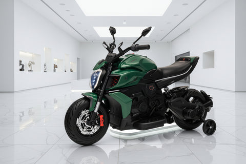 Ducati Diavel Bentley Kids 12v Ride on Electric Motor Bike with Stabilizer - Green