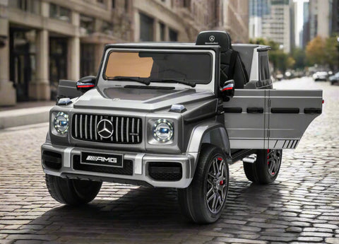 Licensed Mercedes G63 kids 12v ride on car jeep upgraded version with Bluetooth connectivity - Metallic Grey