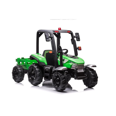 24v Kids Harvest Ride On Tractor In Green with trailer and parental controller
