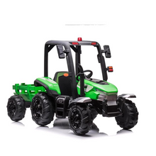 24v Kids Harvest Ride On Tractor In Green with trailer and parental controller