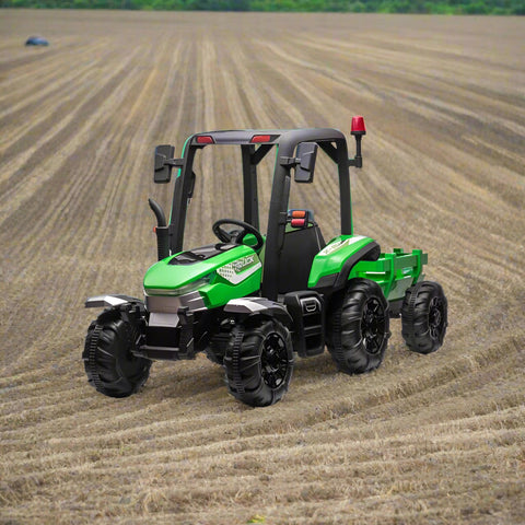 24v Kids Harvest Ride On Tractor In Green