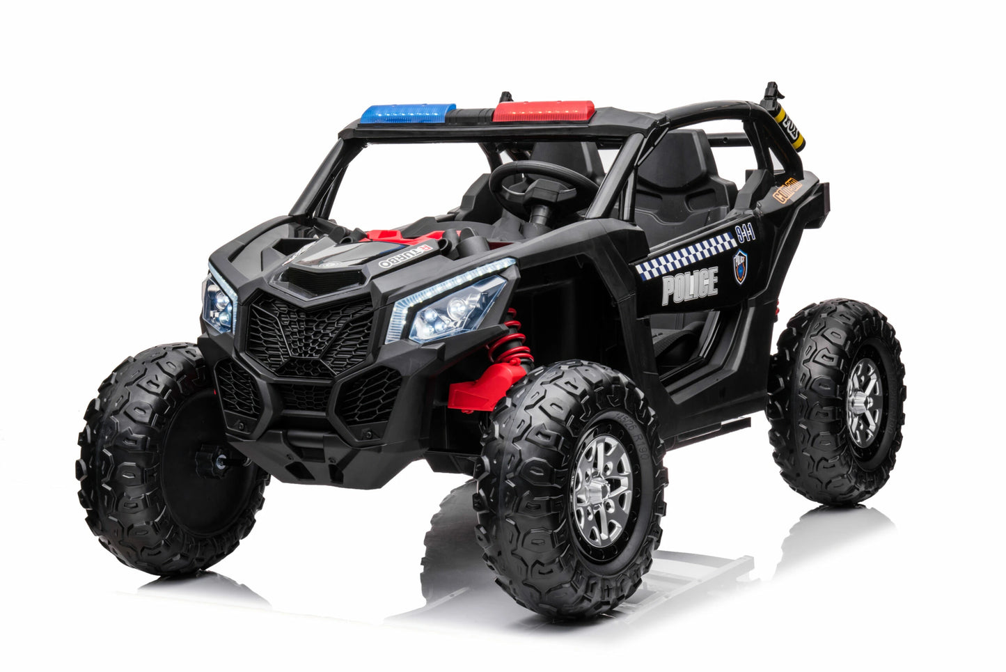 Kids 24v Police Buggy 2 Seater 4 Motors with Police Lights - BLACK