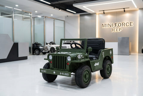 New 12v Kids Ride on Military Style Jeep with Remote in Army Green - Leather Seat EVA Wheels