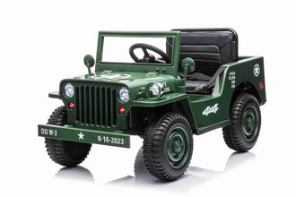 New 12v Kids Ride on Military Style Jeep with Remote in Army Green - Leather Seat EVA Wheels