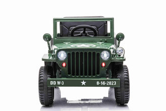 New 12v Kids Ride on Military Style Jeep with Remote in Army Green - Leather Seat EVA Wheels