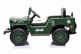 New 12v Kids Ride on Military Style Jeep with Remote in Army Green - Leather Seat EVA Wheels