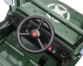 New 12v Kids Ride on Military Style Jeep with Remote in Army Green - Leather Seat EVA Wheels