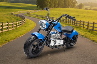 Neo Outlaw Harley style junior 24V Electro chpper Cruiser High Powered Kids Electric Motorbike with  Stabalizers - Blue