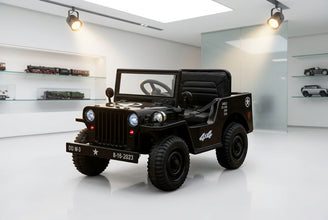 New 12v Kids Ride on Military Style Jeep with Remote in Black - Leather Seat EVA Wheels