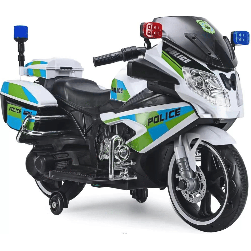Ride On Electric Police Motorbike 12v with Loud Speaker Upgraded Wheel