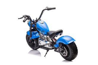 Neo Outlaw Harley style junior 24V Electro chpper Cruiser High Powered Kids Electric Motorbike with  Stabalizers - Blue
