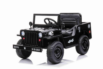 New 12v Kids Ride on Military Style Jeep with Remote in Black - Leather Seat EVA Wheels
