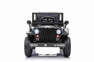 New 12v Kids Ride on Military Style Jeep with Remote in Black - Leather Seat EVA Wheels