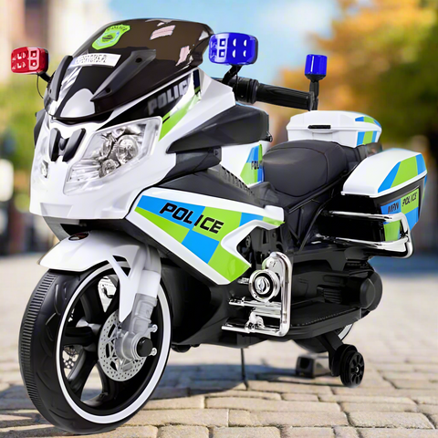 Ride On Electric Police Motorbike 12v with Loud Speaker Upgraded Wheels