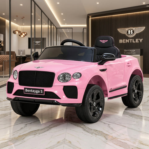 Bentley Bentayga S Kids 12v Ride On Car with Remote in Pink - Leather Seat & EVA Wheels