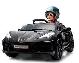 Corvette C8 Kids 12v Ride On Car with Remote in Black - Leather Seat & EVA Wheels