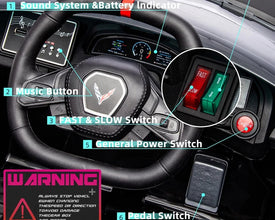 Corvette C8 Kids 12v Ride On Car with Remote in Black - Leather Seat & EVA Wheels