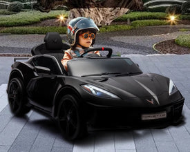 Corvette C8 Kids 12v Ride On Car with Remote in Black - Leather Seat & EVA Wheels