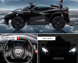 Corvette C8 Kids 12v Ride On Car with Remote in Black - Leather Seat & EVA Wheels