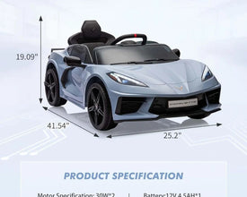 Corvette C8 Kids 12v Ride On Car with Remote in Blue - Leather Seat & EVA Wheels