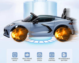 Corvette C8 Kids 12v Ride On Car with Remote in Blue - Leather Seat & EVA Wheels