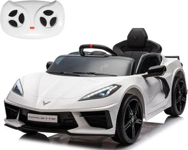 Corvette C8 Kids 12v Ride On Car with Remote in White - Leather Seat & EVA Wheels