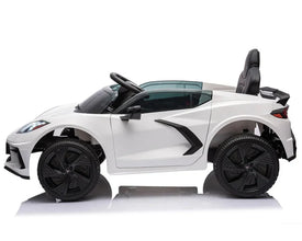 Corvette C8 Kids 12v Ride On Car with Remote in White - Leather Seat & EVA Wheels