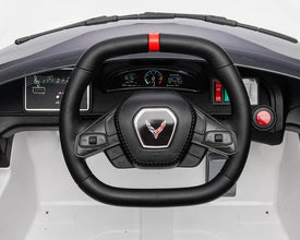 Corvette C8 Kids 12v Ride On Car with Remote in White - Leather Seat & EVA Wheels