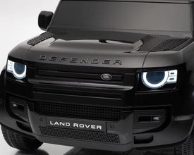 Land Rover Defender 12v Kids Ride On Car with Remote in Black - Leather Seat & EVA Wheels