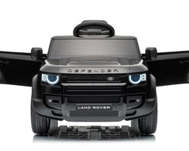Land Rover Defender 12v Kids Ride On Car with Remote in Black - Leather Seat & EVA Wheels