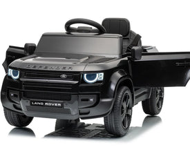 Land Rover Defender 12v Kids Ride On Car with Remote in Black - Leather Seat & EVA Wheels