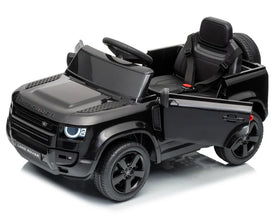 Land Rover Defender 12v Kids Ride On Car with Remote in Black - Leather Seat & EVA Wheels