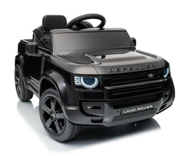 Land Rover Defender 12v Kids Ride On Car with Remote in Black - Leather Seat & EVA Wheels