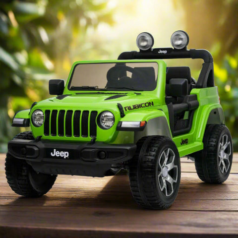 Jeep Wrangler Rubicon 12v with Leather Seats and Eva Wheels - Green