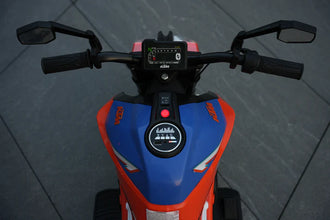 Kids 12v Ride on Electric Bike KTM Superduke Motor Bike with Stabilizers - Orange Blue