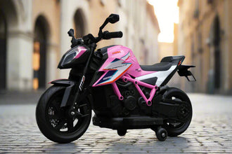 Licensed KTM Superduke 12v Electric Ride On Kids Motor Bike with Stabilizers - Pink