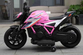 Licensed KTM Superduke 12v Electric Ride On Kids Motor Bike with Stabilizers - Pink