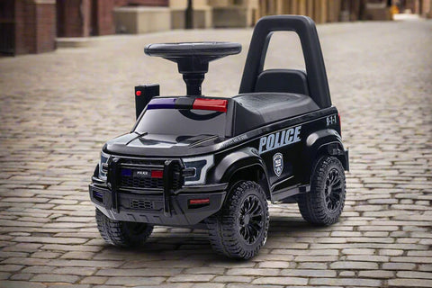 Police Foot to Floor Push Along Ride on car with sirens and lights- black
