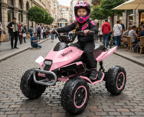 24V Kids Ride on Quad Bike ATV Hand throttle 2x200W Motors EVA Wheels - Light Pink