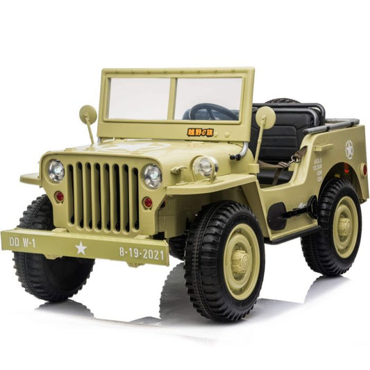 3 Seater Vintage Style 24v Ride On Kids Classic Safari Jeep with a parental controller - Yellow