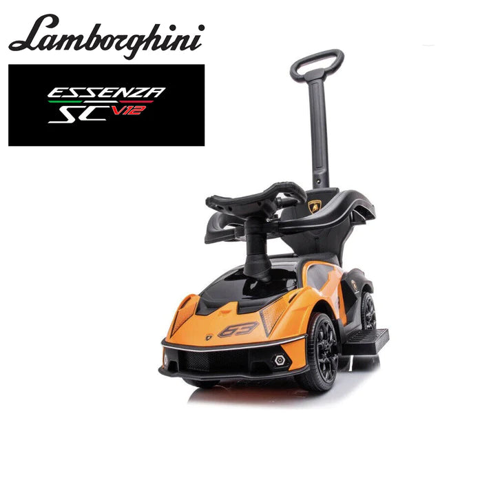 Lamborghini SCV12 Multi Function Foot to Floor Ride on Car with Push Handle - Orange