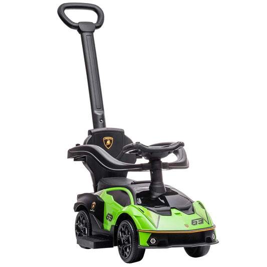 Lamborghini SCV12 Multi Function Foot to Floor Ride on Car with Push Handle - Green