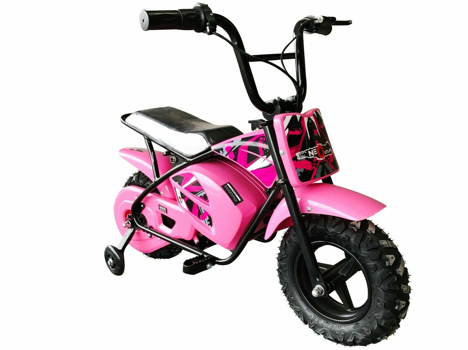 Monster Moto Electric Mini Bike 250Watt- Black with Red and Pink Decals