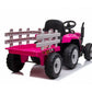 Kids Electric Ride On Tractor & Trailer With parental controller - Pink